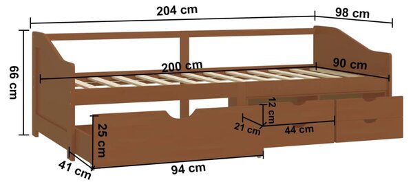 Trosjed / dnevni ležaj s ladicama boja meda 90x200 cm borovina - Smeđa / N/A