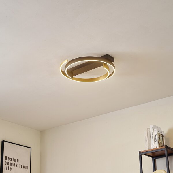 Lucande LED stropna svjetiljka Natsuma, crna/zlatna, metal, Ø 50 cm, Crno, Dnevni boravak/blagovaonica, Plastika