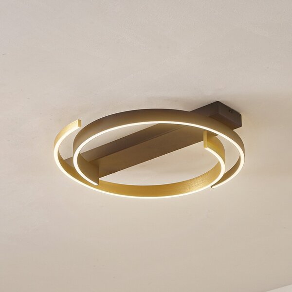 Lucande LED stropna svjetiljka Natsuma, crna/zlatna, metal, Ø 50 cm, Crno, Dnevni boravak/blagovaonica, Plastika