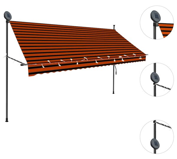 Tenda na ručno uvlačenje s LED svjetlom 300 cm narančasto-smeđa - Šarena / N/A