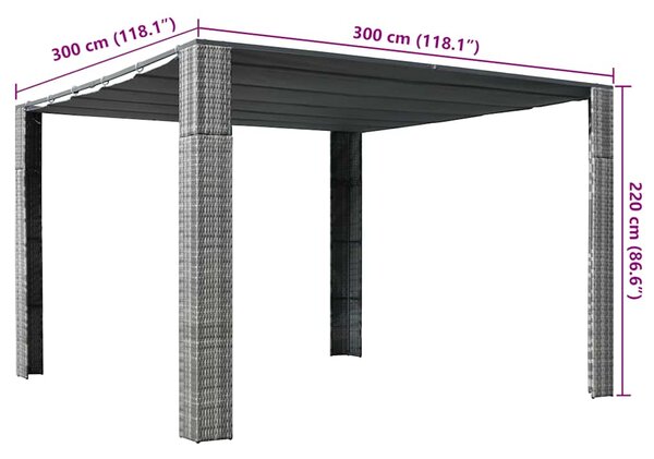 Sjenica s krovom od poliratana 300 x 300 x 220 cm siva i antracit - Antracitno siva / 300 x 300 x 220 cm