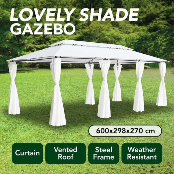 Sjenica sa zastorima 600 x 298 x 270 cm bijela 180 g/m² - Bijela / N/A