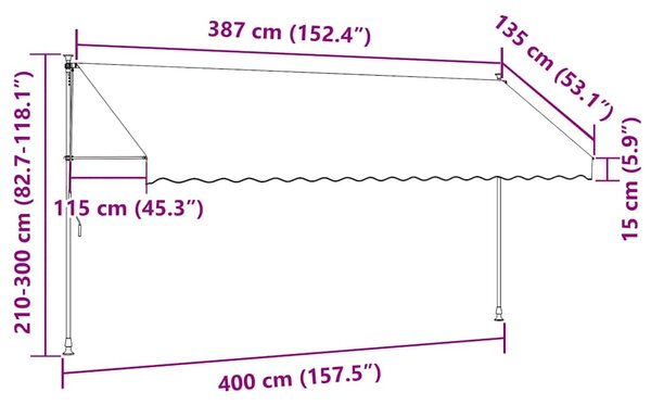 Tenda na ručno uvlačenje s LED svjetlom 400 cm narančasto-smeđa - Šarena / N/A