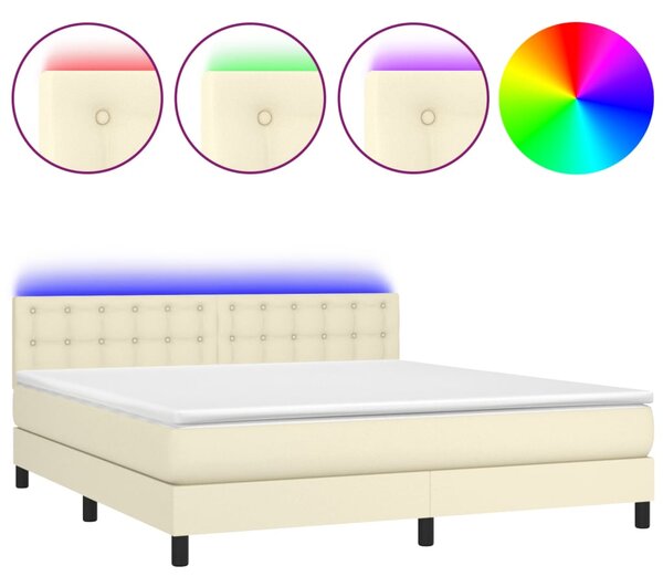 Krevet box spring s madracem LED krem 160x200cm od umjetne kože - Krema / 160 x 200 cm