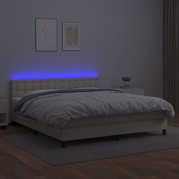 Krevet box spring s madracem LED krem 160x200cm od umjetne kože - Krema / 160 x 200 cm