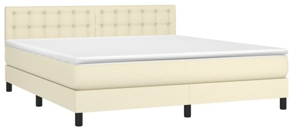 Krevet box spring s madracem LED krem 160x200cm od umjetne kože - Krema / 160 x 200 cm
