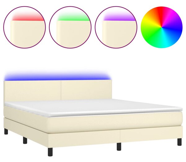 Krevet box spring s madracem LED krem 160x200cm od umjetne kože - Krema / 160 x 200 cm
