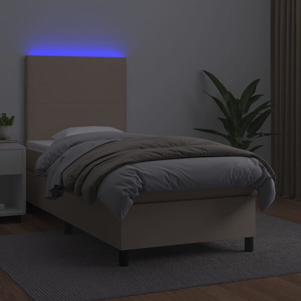 Krevet box spring madrac LED cappuccino 100x200cm umjetna koža - Smeđa / 100 x 200 cm