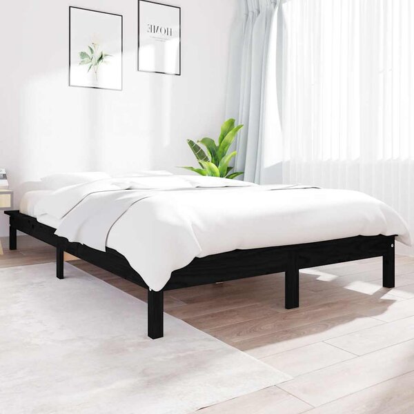 Okvir kreveta crni 150x200 cm veliki bračni od masivne borovine - Crna / 150 x 200 cm