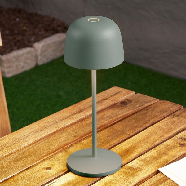 Lindby LED punjiva stolna lampa Arietty, zelena, prigušljiva, IP65, prigušiva, Zelena, Dnevni boravak/blagovaonica, Aluminij