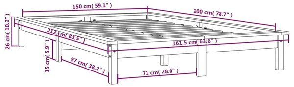 Okvir kreveta crni 150x200 cm veliki bračni od masivne borovine - Crna / 150 x 200 cm