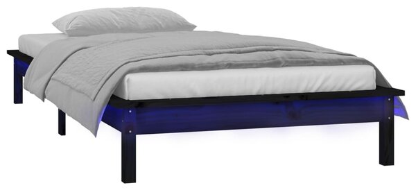 LED okvir kreveta crni 75 x 190 cm mali od masivnog drva - Crna / 75 x 190 cm