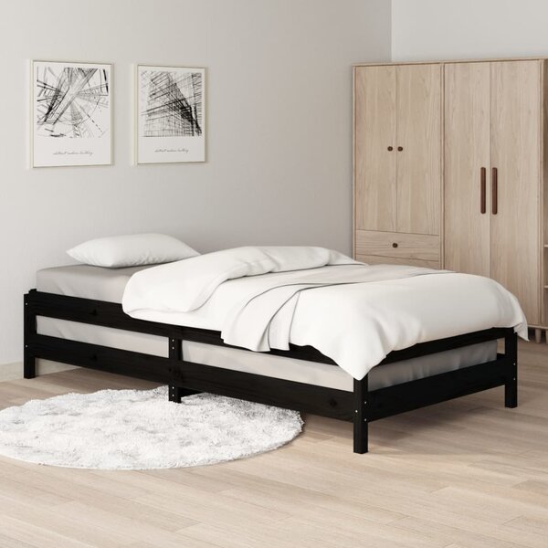 Složivi krevet crni 75 x 190 cm od masivne borovine - Crna / 75 x 190 cm