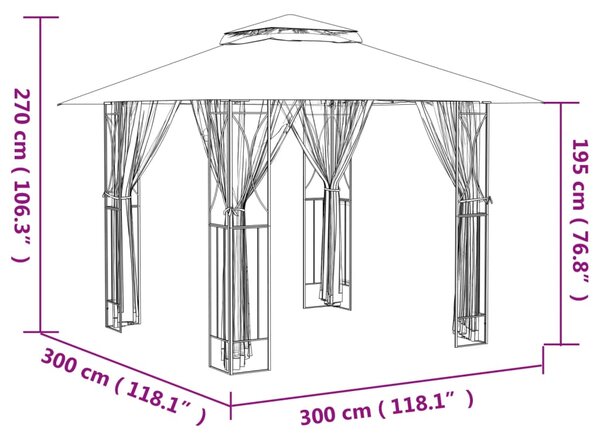 Sjenica s bočnim stijenkama antracit 300 x 300 x 270 od čelika - Antracitno siva / 300 x 300 x 270 cm