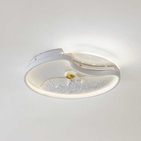 Lindby LED stropna svjetiljka Kosmo, 40 cm, bijela, metal, mjesec, Bijela, Dnevni boravak/blagovaonica, Plastika