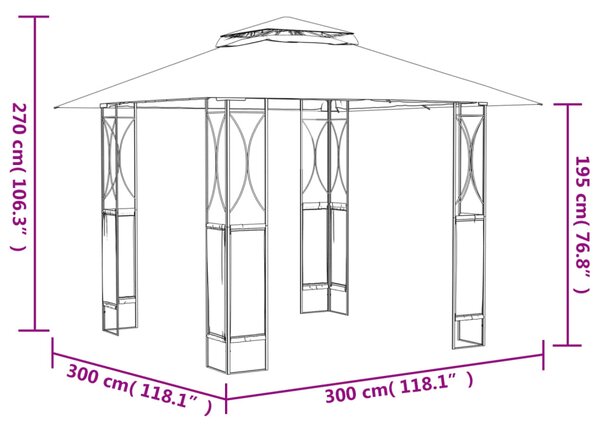 Sjenica s krovom antracit 300 x 300 x 270 čelična - Antracitno siva / 300 x 300 x 270 cm