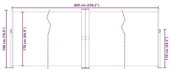 Uvlačiva bočna tenda krem 180 x 600 cm - Krema / 180 x 600 cm
