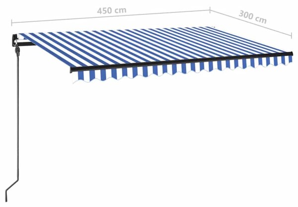 Tenda na ručno uvlačenje s LED svjetlom 450x300 cm plavo-bijela - Plava / 450 x 300 cm