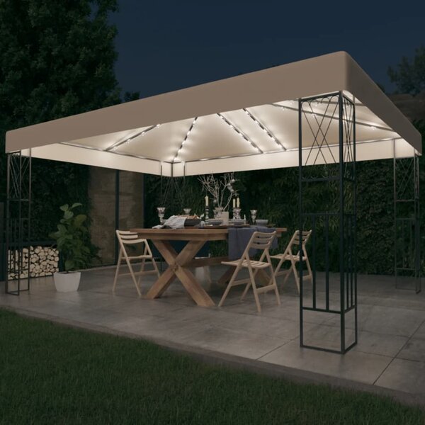 Sjenica s LED svjetlosnim trakama 3 x 4 m krem od tkanine - Krema / 3 x 4 m