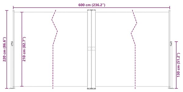 Uvlačiva bočna tenda crvena 220 x 600 cm - Crvena / 220 x 600 cm