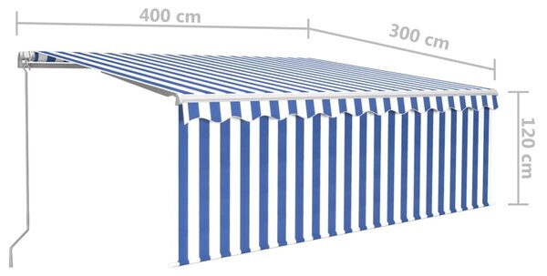 Tenda na ručno uvlačenje s roletom LED 4 x 3 m plavo-bijela - Plava / 4 x 3 m