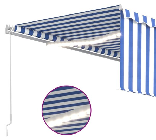 Tenda na ručno uvlačenje s roletom LED 4 x 3 m plavo-bijela - Plava / 4 x 3 m