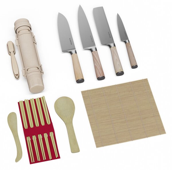 Klarstein Shibui set noževa za sushi, 15 dijelova, 4 noža s praktičnim dodacima