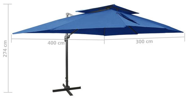 Konzolni vrtni suncobran s dvostrukim vrhom 400 x 300 cm azurni - Plava / 300 x 400 cm