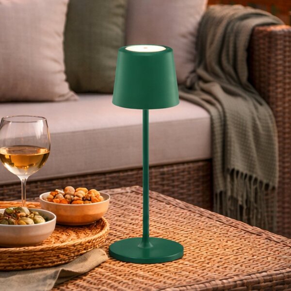 Brilliant Kaami LED punjiva stolna lampa, zelena, visina 37 cm, IP44, prigušiva., prigušiva, Zelena, Dnevni boravak/blagovaonica, Metal