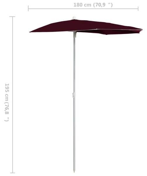 Vrtni polukružni suncobran sa stupom 180 x 90 cm bordo - Crvena / N/A
