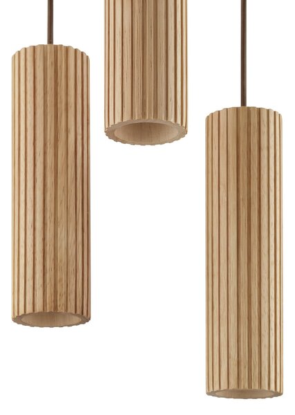 Brilliant Lampica Lakewood, smeđa, drvo, Ø 28 cm, za 3 žarulje, prigušiva, Drvo, Dnevni boravak/blagovaonica, Drvo, Zavjese u paketu
