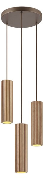Brilliant Lampica Lakewood, smeđa, drvo, Ø 28 cm, za 3 žarulje, prigušiva, Drvo, Dnevni boravak/blagovaonica, Drvo, Zavjese u paketu