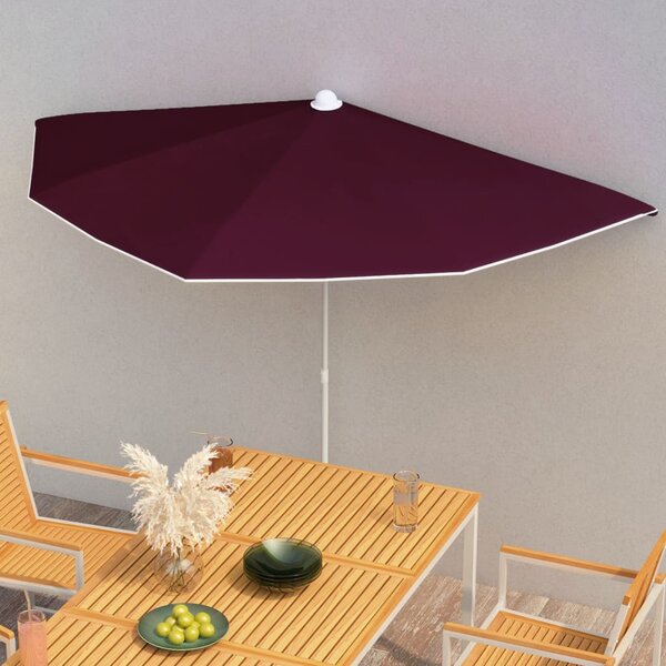 Vrtni polukružni suncobran sa stupom 180 x 90 cm bordo - Crvena / N/A