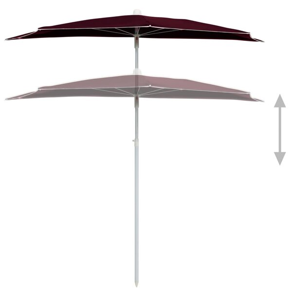 Vrtni polukružni suncobran sa stupom 180 x 90 cm bordo - Crvena / N/A