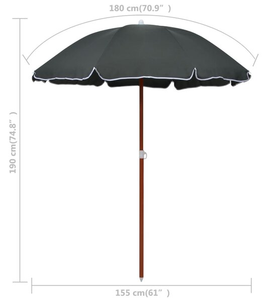 Vrtni suncobran s čeličnim stupom 180 cm antracit - Antracitno siva / 180 cm