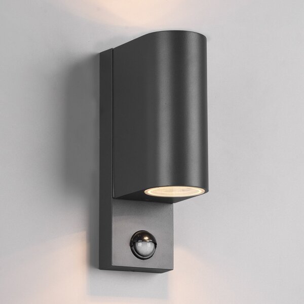 Trio Lighting Roya vanjska zidna svjetiljka 2 žarulje, senzor, okrugla antracit, prigušiva, Crno, Metal