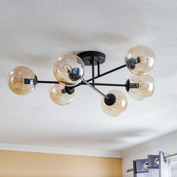 EMIBIG LIGHTING Staklena stropna svjetiljka, crna, jantarna, staklo, 6 žarulja, E14, prigušiva, Crno, Dnevni boravak/blagovaonica, Metal