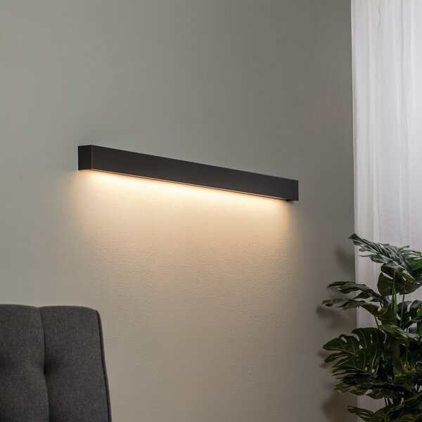 Nowodvorski Lighting Zidna svjetiljka ravna L, 122 cm, crna, Crno, Dnevni boravak/blagovaonica, Metal, Zidni kvadrat