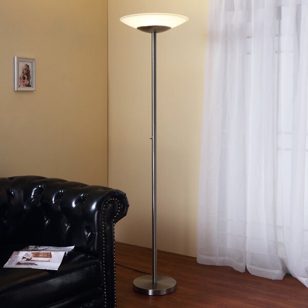 Lindby Ragna LED podna lampa, nikl, metal, prigušiva, prigušiva, Sivo, Dnevni boravak/blagovaonica, Staklo