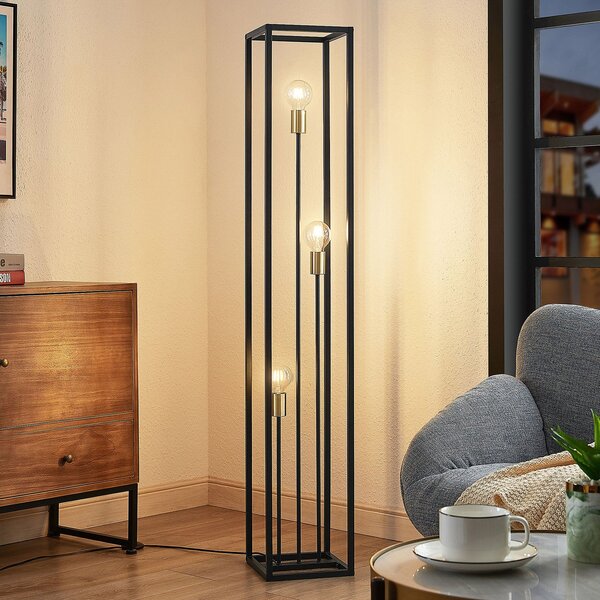 Lindby podna lampa Tiliane, crna, metal, 3 žarulje, 153 cm, Crno, Dnevni boravak/blagovaonica, Metal