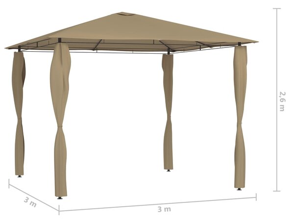 Sjenica s navlakama za stupove 3x3x2,6 m smeđe-siva 160 g/m² - Tupe / 3 x 3 x 2.6 m