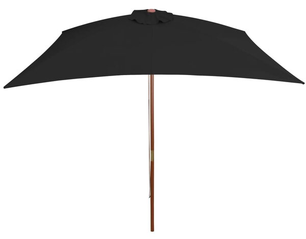 Vrtni suncobran s drvenim stupom 200 x 300 cm crni - Crna / N/A