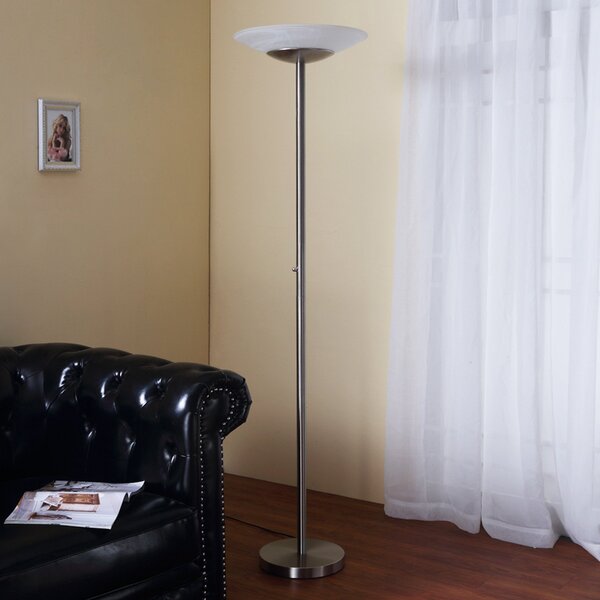 Lindby Ragna LED podna lampa, nikl, metal, prigušiva, prigušiva, Sivo, Dnevni boravak/blagovaonica, Staklo