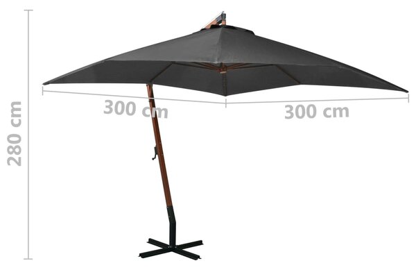 Viseći vrtni suncobran sa stupom antracit 3 x 3 m od jelovine - Antracitno siva / 3 x 3 m