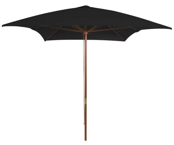Vrtni suncobran s drvenim stupom 200 x 300 cm crni - Crna / N/A