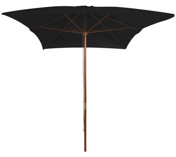 Vrtni suncobran s drvenim stupom 200 x 300 cm crni - Crna / N/A