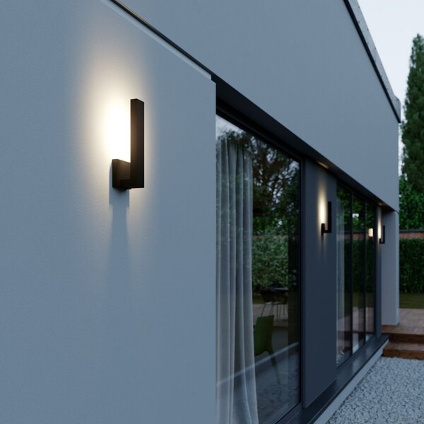 Lindby Isadore LED vanjska zidna svjetiljka, Crno, Aluminij, Zidna utičnica iznad