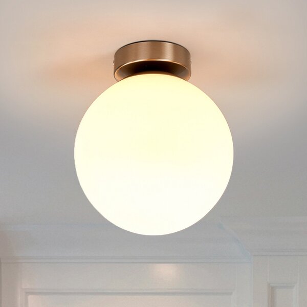 Lindby stropna svjetiljka Lennie, bijela, staklo, Ø 20 cm, IP44, E27, prigušiva, Bijela, kupaonica, Staklo, Metak