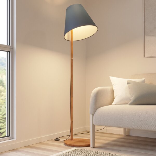 Lucande podna lampa Jinda, plava, drvo, tkanina, 160 cm, E27, Plava, Dnevni boravak/blagovaonica, Tkanina / tekstil