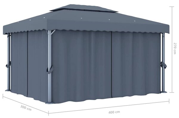 Sjenica sa zastorom 4 x 3 m antracit aluminijska - Antracitno siva / 4 x 3 m